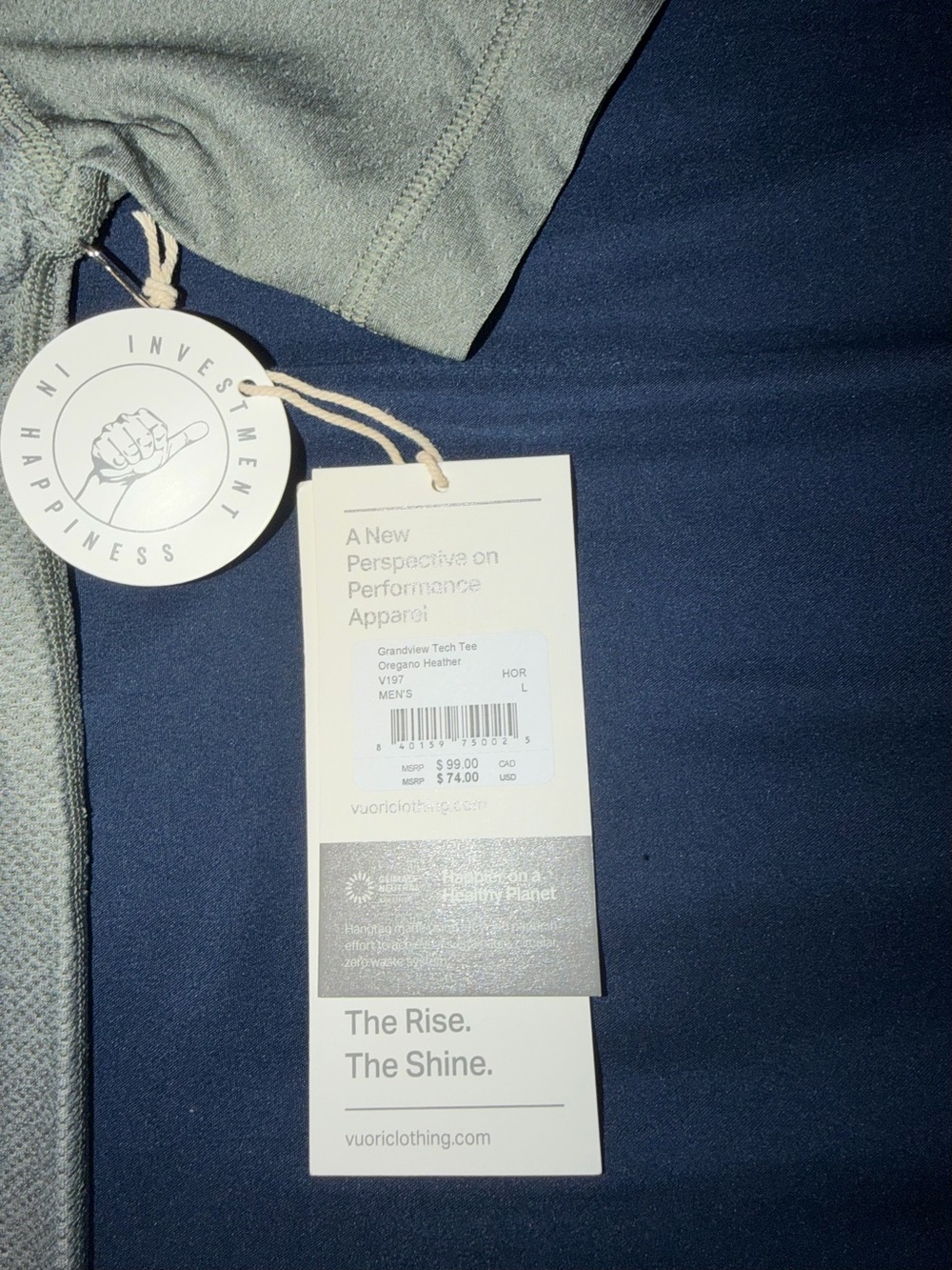 Vuori Grandview Tech Tee Men’s Large Oregano Heather Performance Shirt NWT - Picture 3 of 5